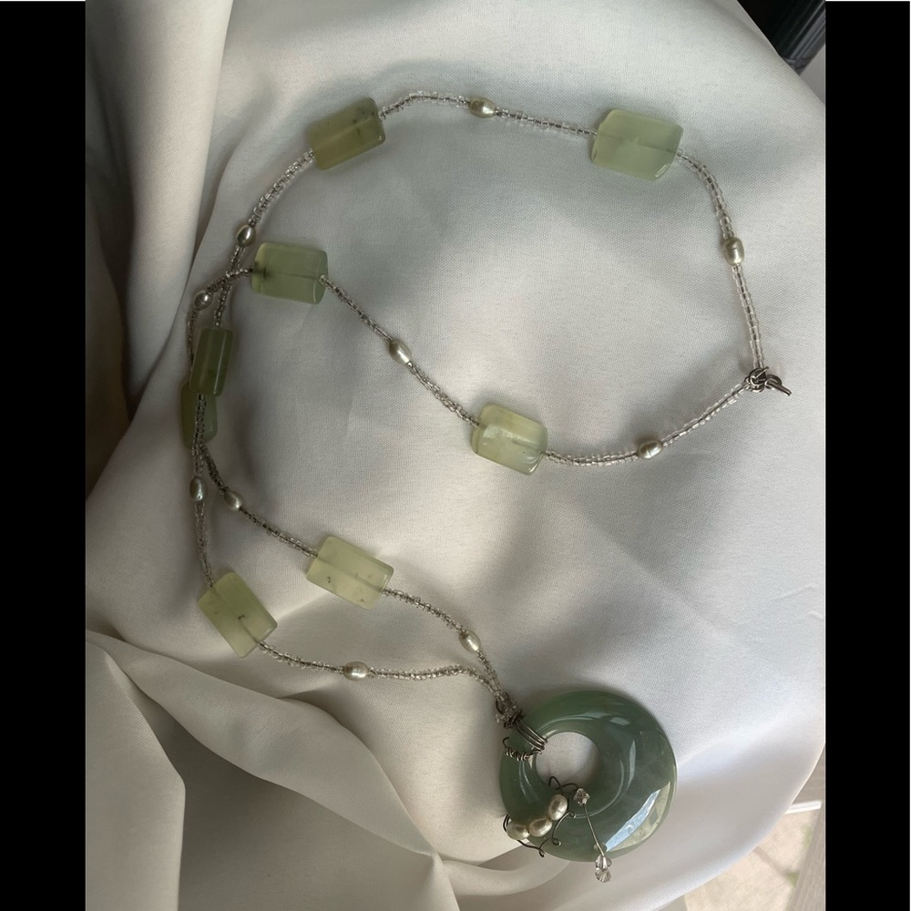 Peridot/sage green circle pendant necklace